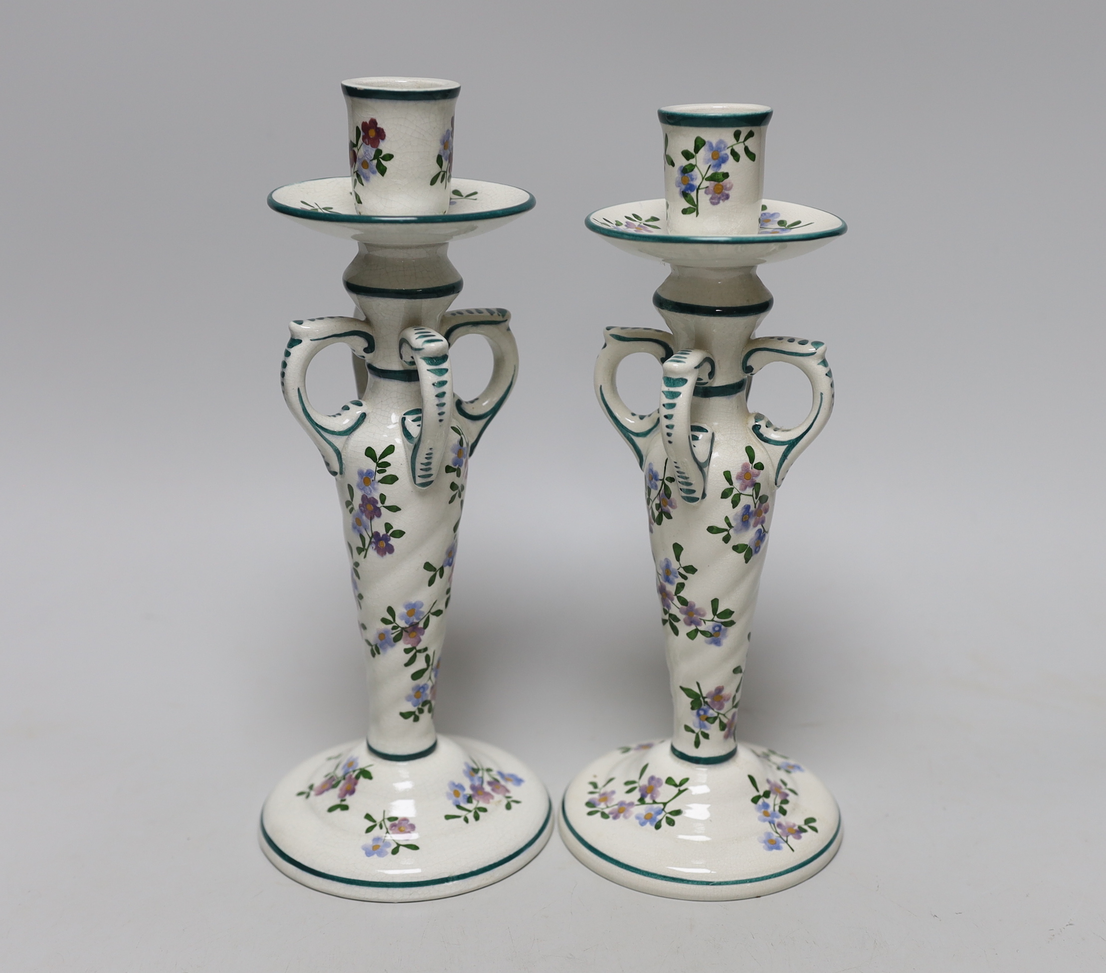 A pair of Wemyss ‘Kintore’ candlesticks, 24cm